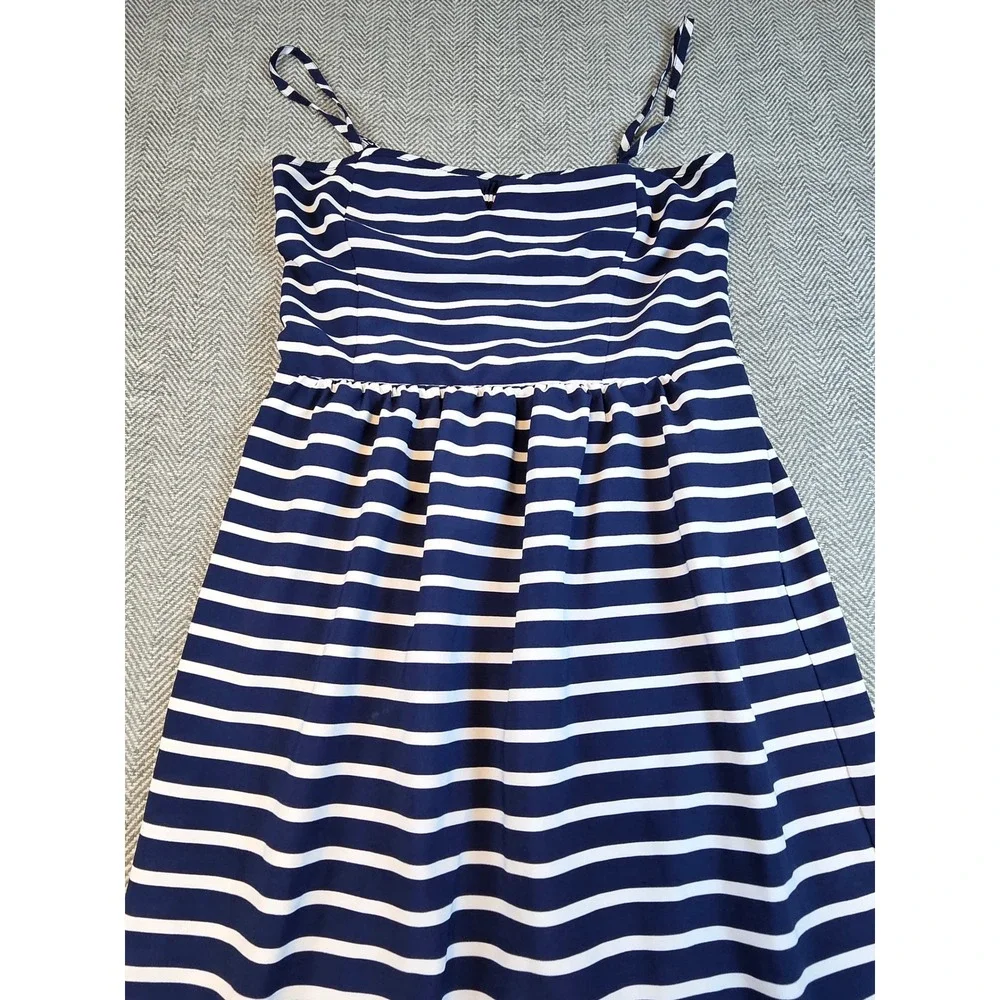 ana A New Approach Navy Blue White Striped Smocked Midi Sundress Womens Medium